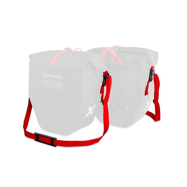 Roter Extrawheel Schultergurt für Fahrradtaschen und Packsäcke mit Aluminium-G-Haken